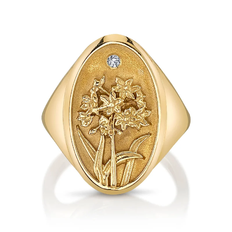 DECEMBER BIRTH FLOWER SIGNET RING