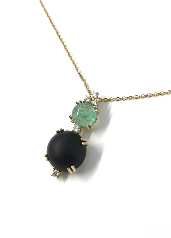 vintage rose gold engagement ring Jet, Diamond and Green Agate Stone Pendant
