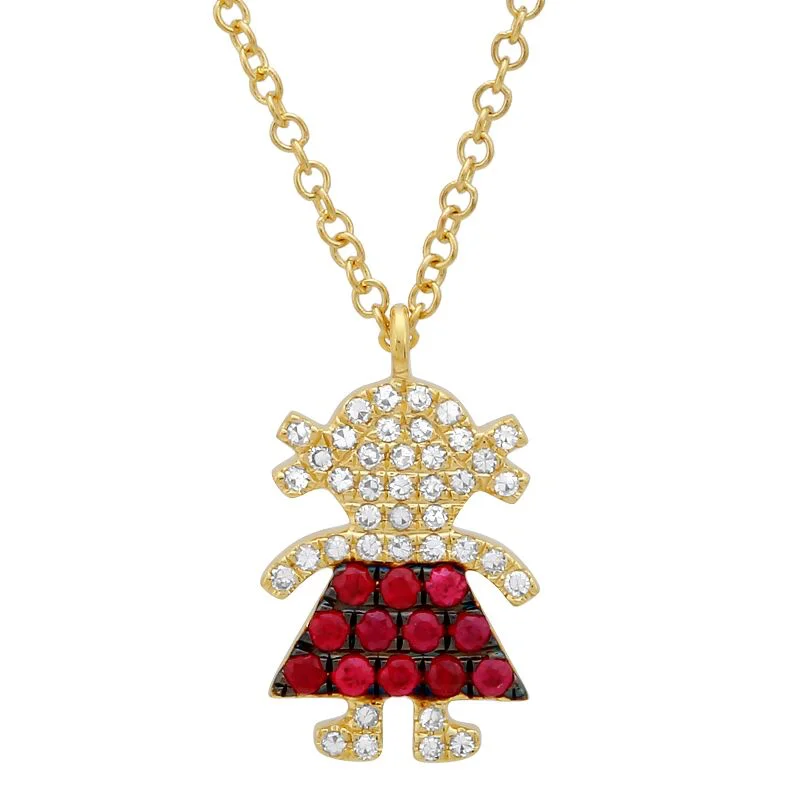 handmade wire-wrapped gemstone ring 14K Yellow Diamond and Ruby Gemstone Girl Necklace