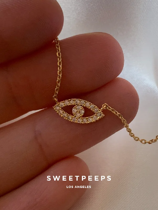 dainty lotus flower ring Evil Eye Necklace