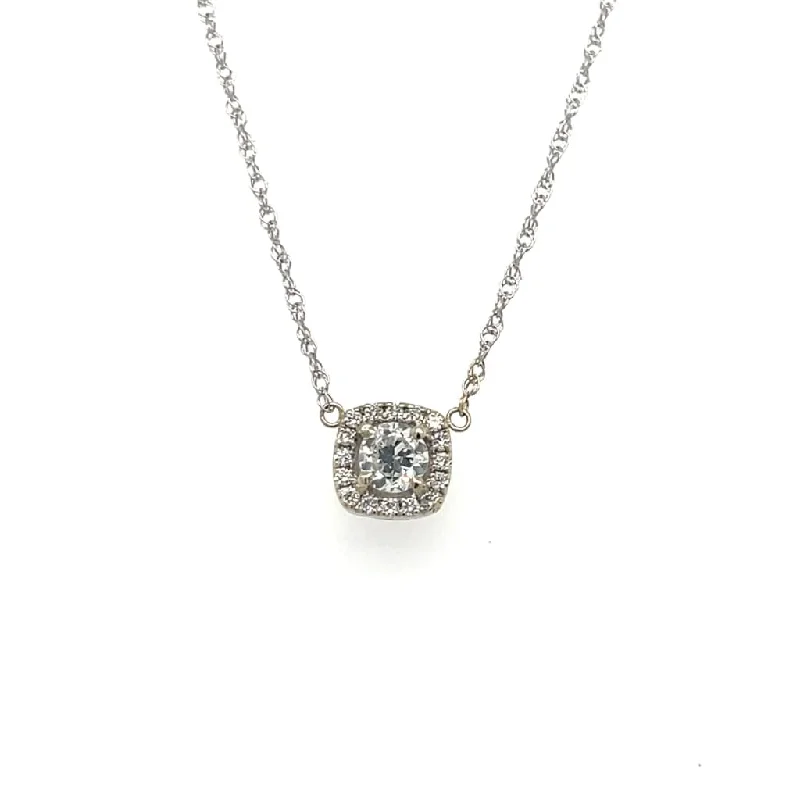 Diamond Halo Necklace 0.34CT Center Diamond in 14k White Gold at Regard Jewelry in Austin, Texas