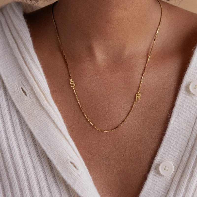minimalist disc pendant necklace Duo Initial Necklace in Box Chain