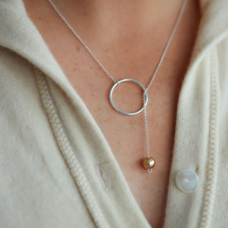 double-layered choker necklace Elegant Circle with 9ct Gold Bead