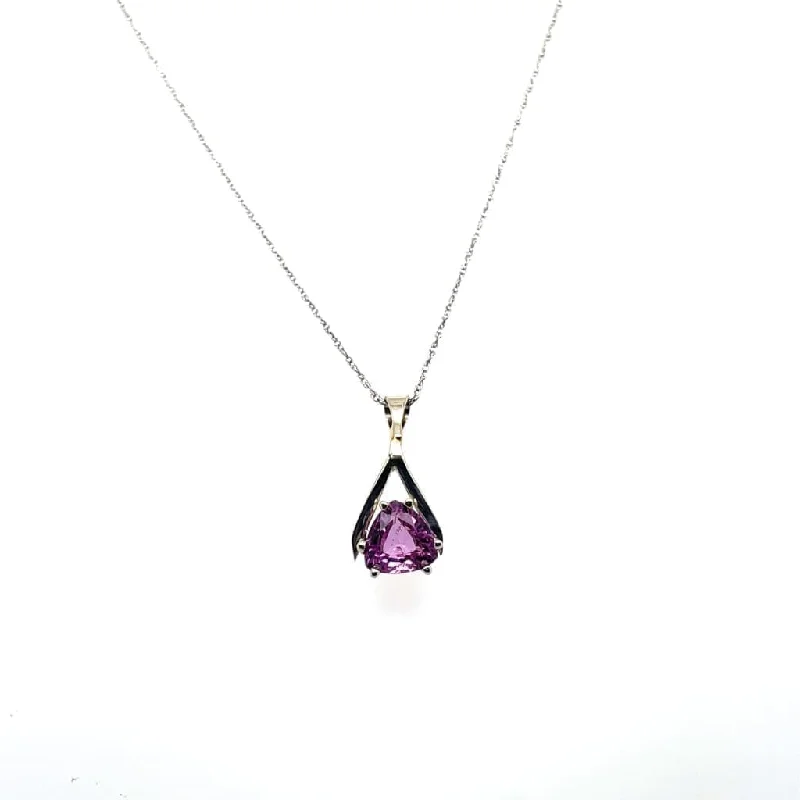 Elegant Pink Sapphire Set in 14k White Gold Pendant at Regard Jewelry in Austin, Texas