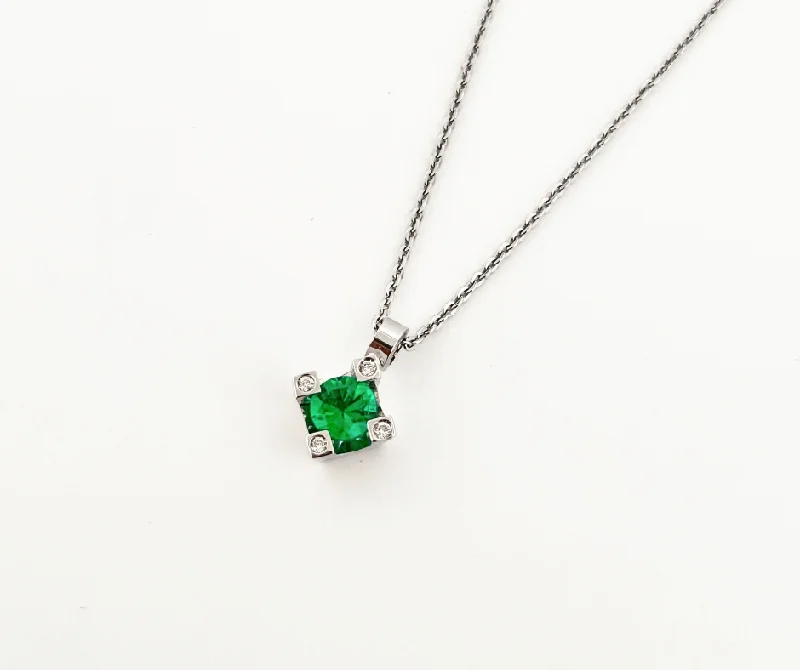 fine silver herringbone necklace Emerald and Diamond Prong Necklace