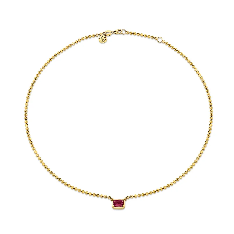 birthstone necklace for mom Emerald Cut Ruby on Orb Chain Necklace