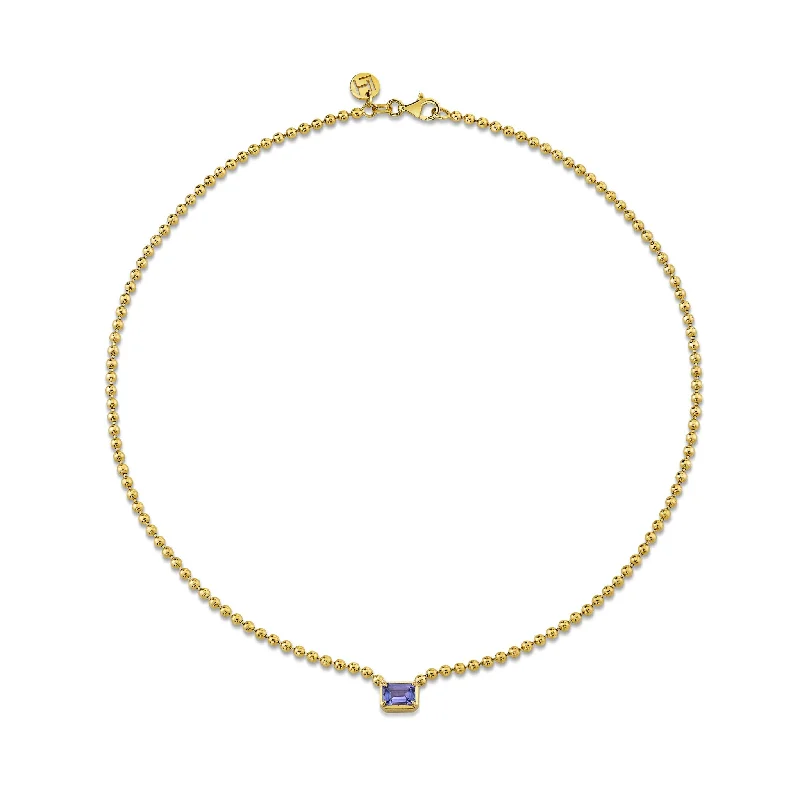 amethyst healing crystal necklace Emerald Cut Tanzanite on Orb Chain Necklace