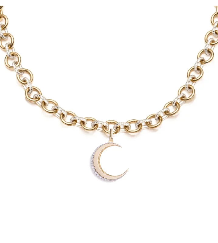 black pearl earrings classic Engravable Crescent : Pave Midsize Mixed Link Necklace