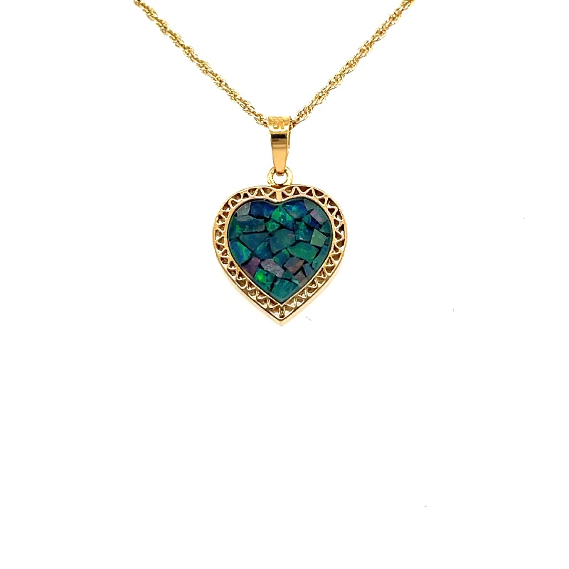 celestial sun and moon earrings Estate 14KY Gold Mosaic Opal Heart-Shaped Pendant | Fernbaugh's Jewelers