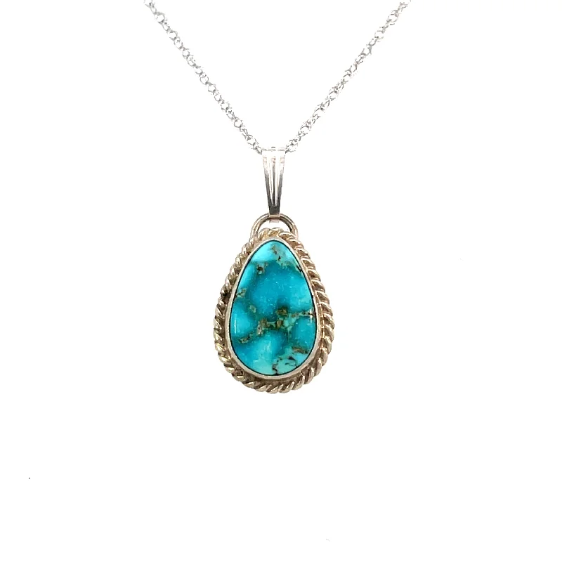 hammered silver wedding band Estate Sterling Silver Pear-Shaped Blue Stone Pendant | Fernbaugh's Jewelers