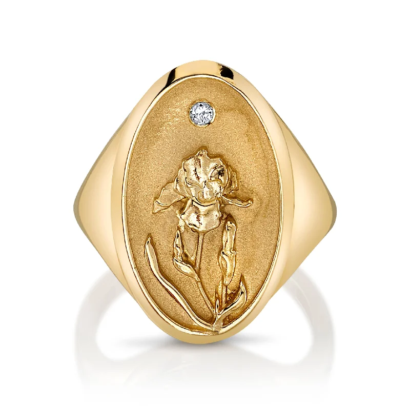 FEBRUARY BIRTH FLOWER SIGNET RING