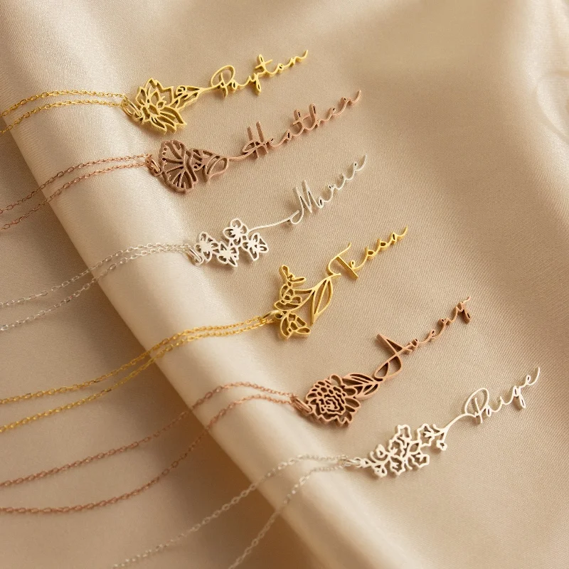 simple crystal earrings Flower Name Necklace
