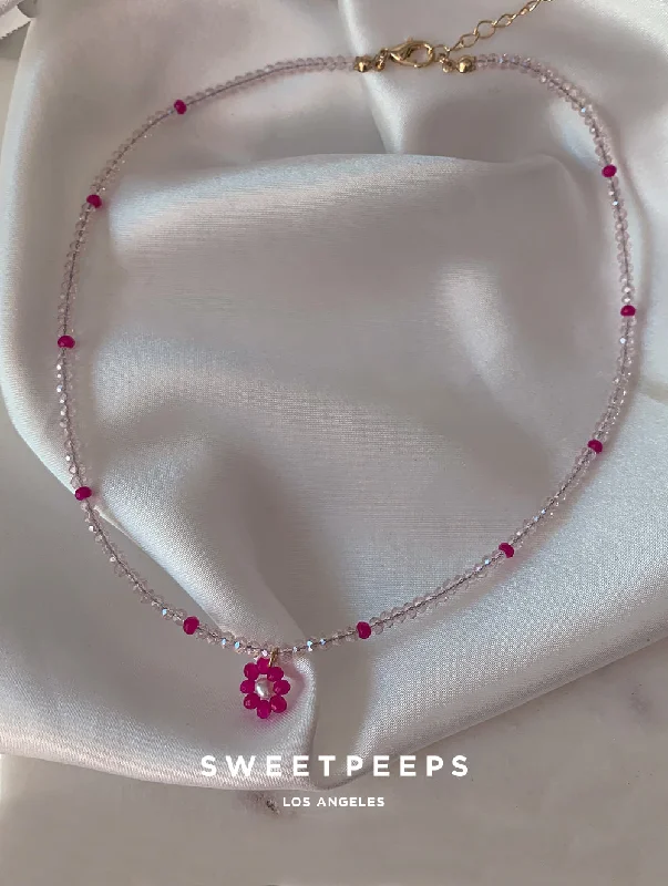 beaded wrap bracelet handmade Flower Power Choker (Magenta)