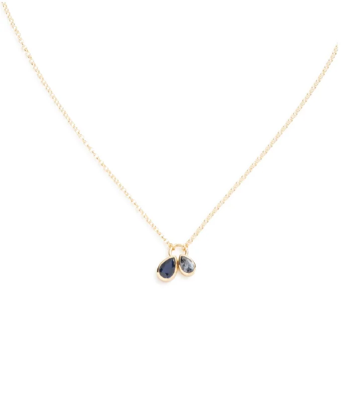tiny gold huggie hoops Forever & Always a Pair : Blue Sapphire & Grey Spinel Fine Belcher Stationary Necklace