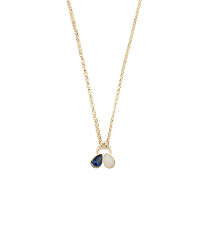 minimalist clover charm bracelet Forever & Always a Pair : Opal & Blue Sapphire Fine Belcher Stationary Necklace