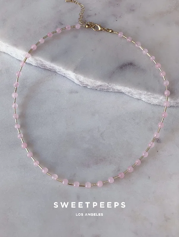 boho macrame bead anklet Foundational Beaded Choker (Cloud Pink)