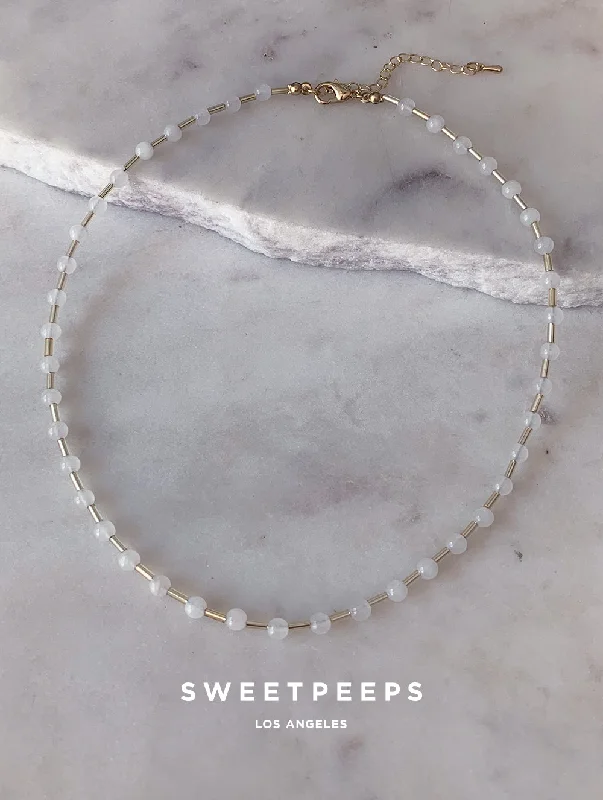 celestial meteor shower earrings Foundational Beaded Choker (White)