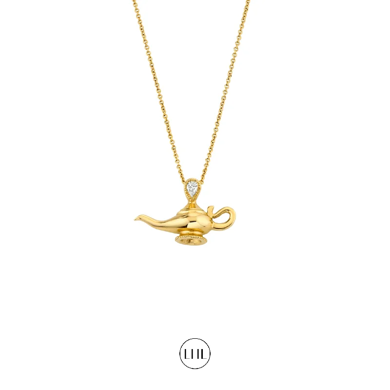 vintage diamond drop necklace Genie Lamp with Pear Diamond