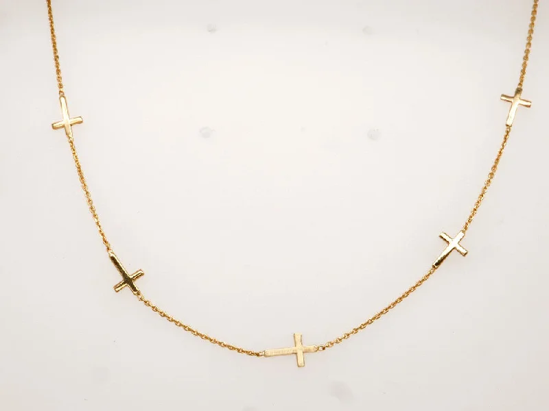 vintage Victorian brooch pin 14K Yellow Gold Sideways Station Crosses Necklace | Fernbaugh's Jewelers