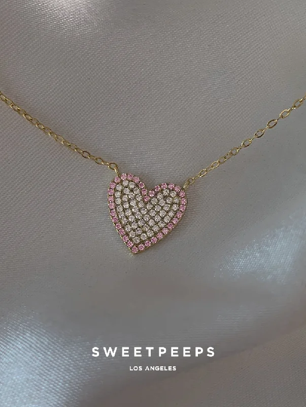 gold heart-shaped pendant necklace Gradient Pink Heart Necklace