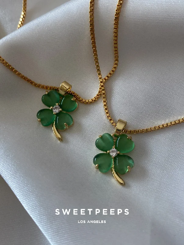 rose gold infinity bracelet Green Clover Box Chain Necklace