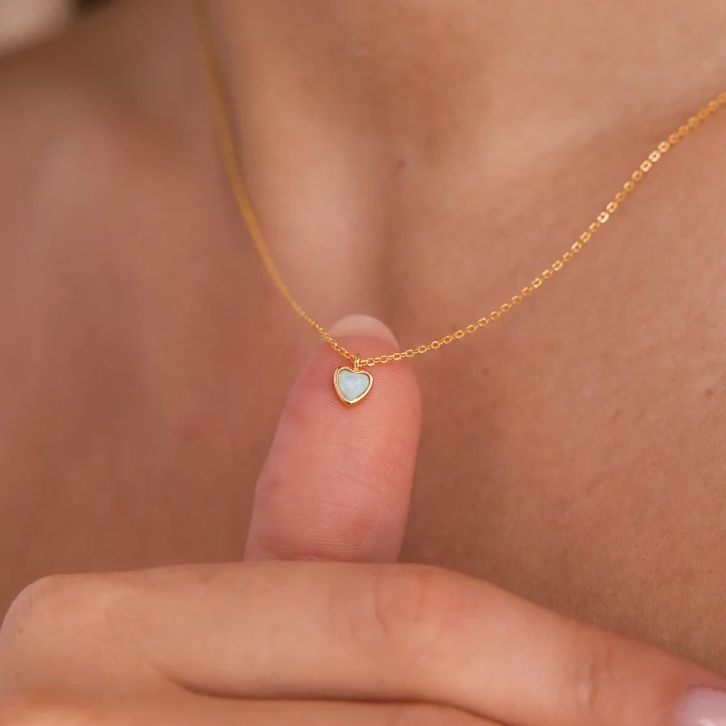 unique gemstone necklace handmade Tiny Opal Heart Necklace