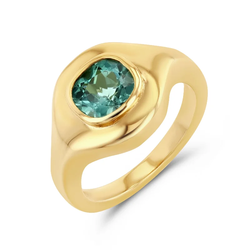 genuine ruby ring women TEAL TOURMALINE RIPPLE SIGNET RING