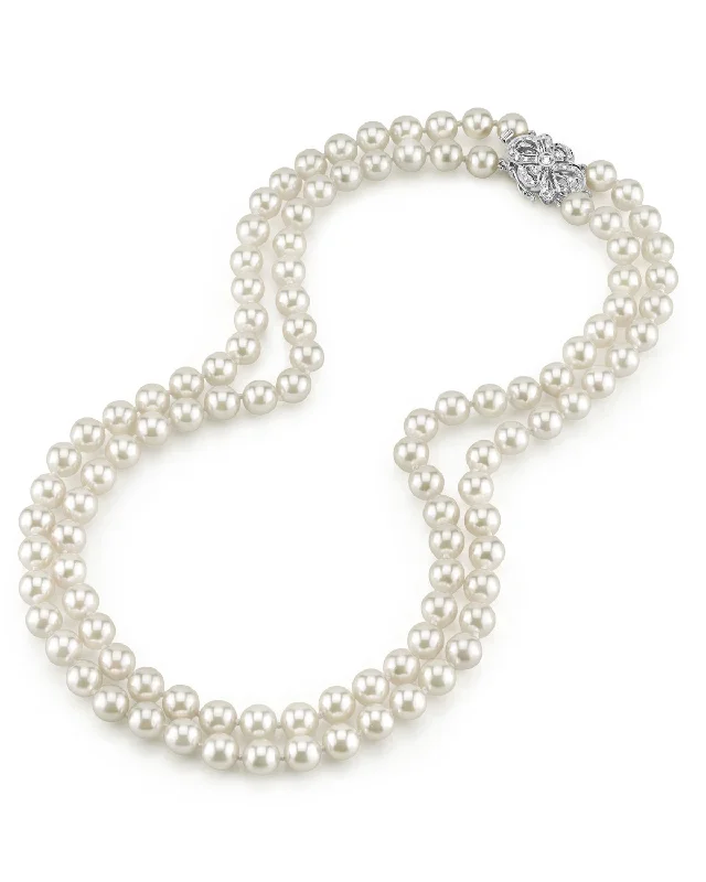 solid gold disc charm bracelet Hanadama Akoya White Pearl Double Strand Necklace