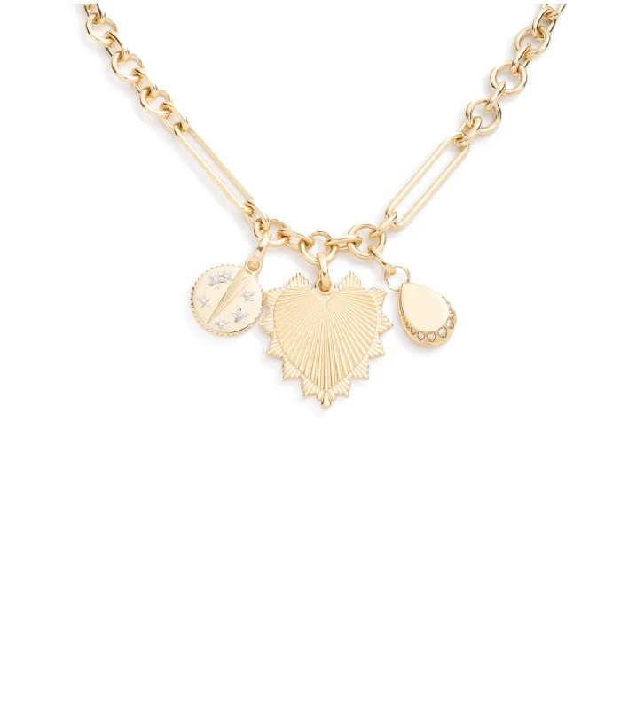 celestial sunburst necklace gold Heart Love Token, Resilience & Pear : Midsize Mixed Clip Necklace
