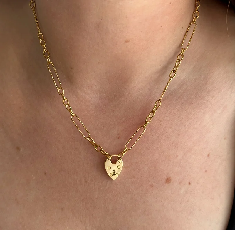 personalized silver cuff bracelet HEART OF GOLD LOCK NECKLACE