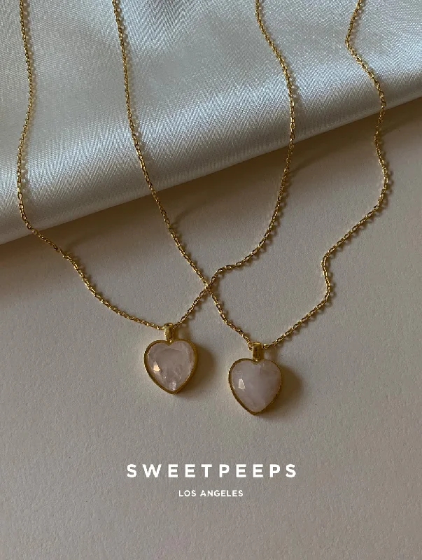 gold plated Cuban link chain Heart Stone Necklace