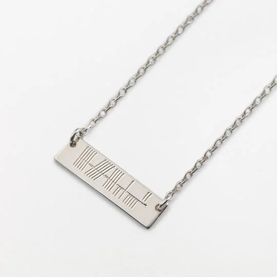 handmade silk thread earrings Horizontal Ogham Pendant -  White Gold