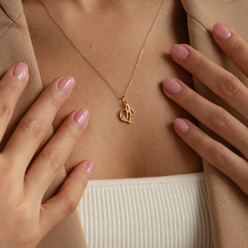 hammered gold stacking rings Initial Heart Necklace