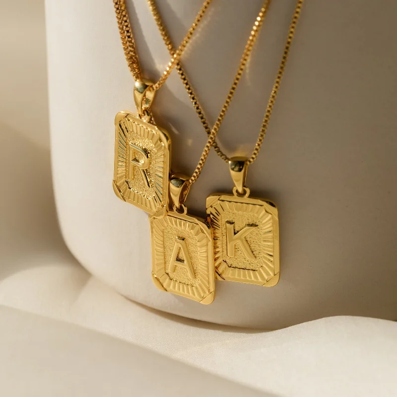 minimalist clover charm bracelet Initial Rectangle Pendant Necklace