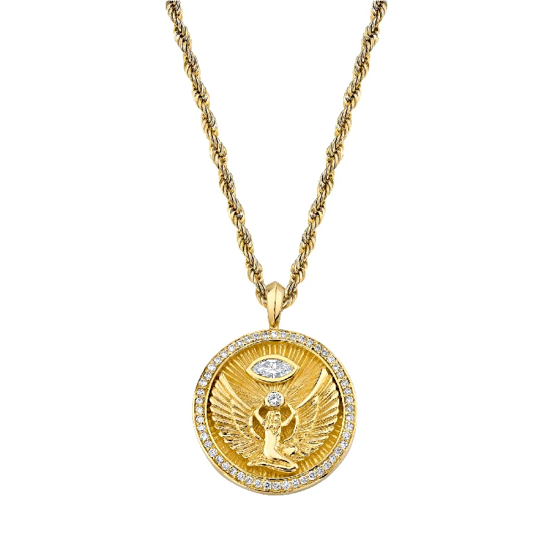 yellow sapphire engagement ring Isis Diamond Pavé Halo Coin Pendant
