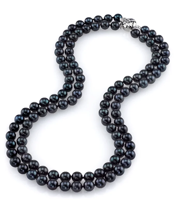 infinity heart necklace personalized Japanese Akoya Black Pearl Double Strand Necklace