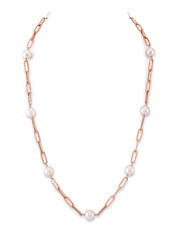elegant drop earrings wedding 14K Gold Japanese Akoya Pearl & Chain Link Necklace