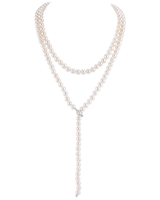 round-cut blue sapphire earrings White Japanese Akoya Pearl Adjustable Lariat 51-Inch Rope Length Necklace - AAA Quality
