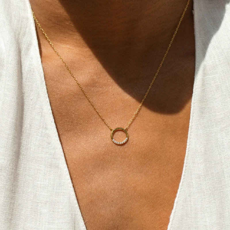 engraved pendant necklace Kayla Pave Circle Necklace