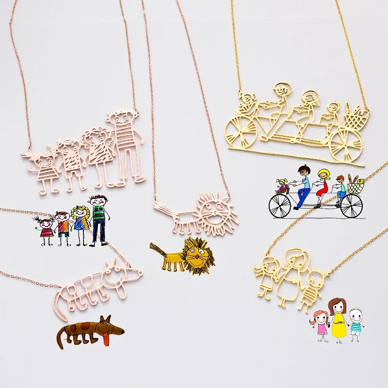statement gold cuff earrings Kids Drawing Necklace