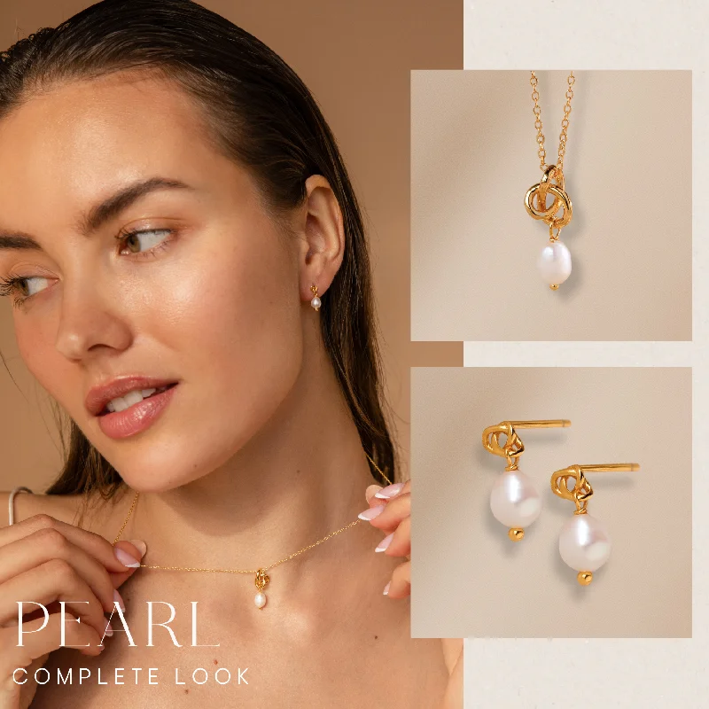 handcrafted gemstone toe ring Knot Pearl Necklace & Earrings Set