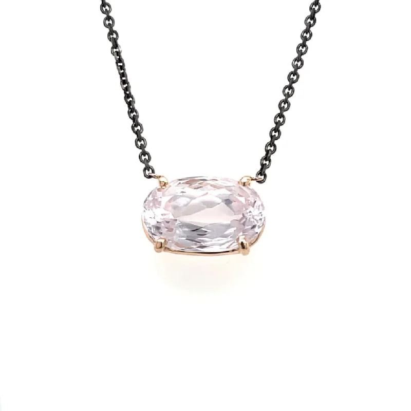 Kunzite Necklace 14K Rose Gold with Steel Chain at Regard Jewelry in Austin, Texas