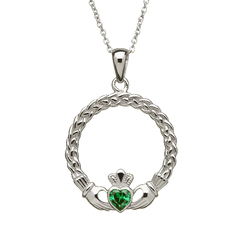 silver anklet with charms Large Claddagh with Green Heart Pendant