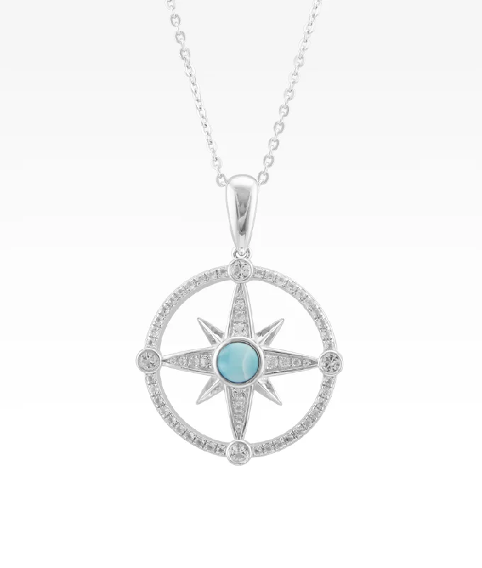rose gold cubic zirconia earrings Larimar and Pavé Compass Rose Necklace