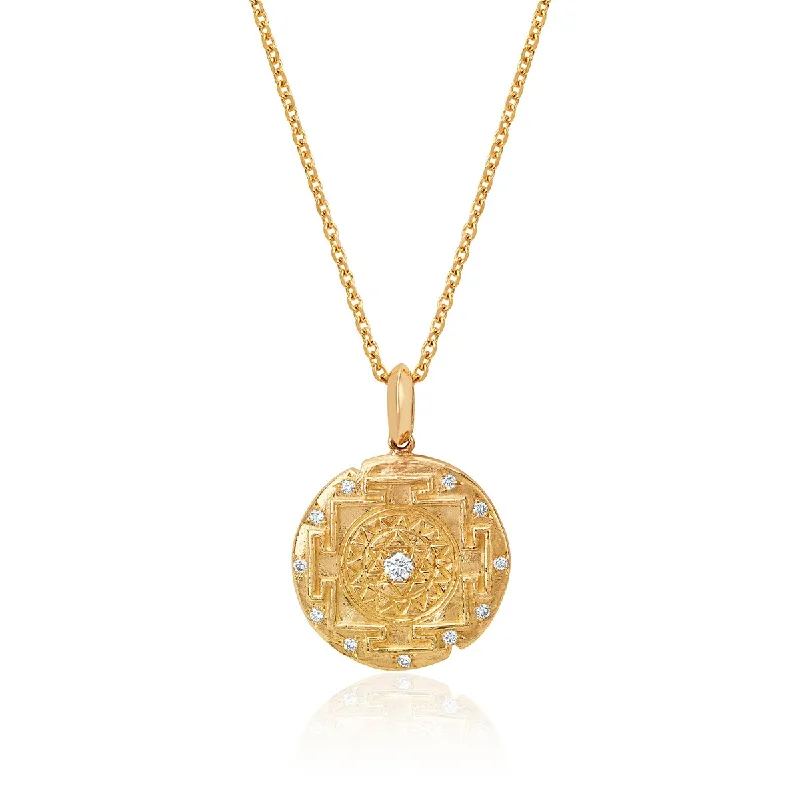 gold-plated chain necklace with charms LH x JA 18k Shri Yantra Coin Necklace with Diamonds