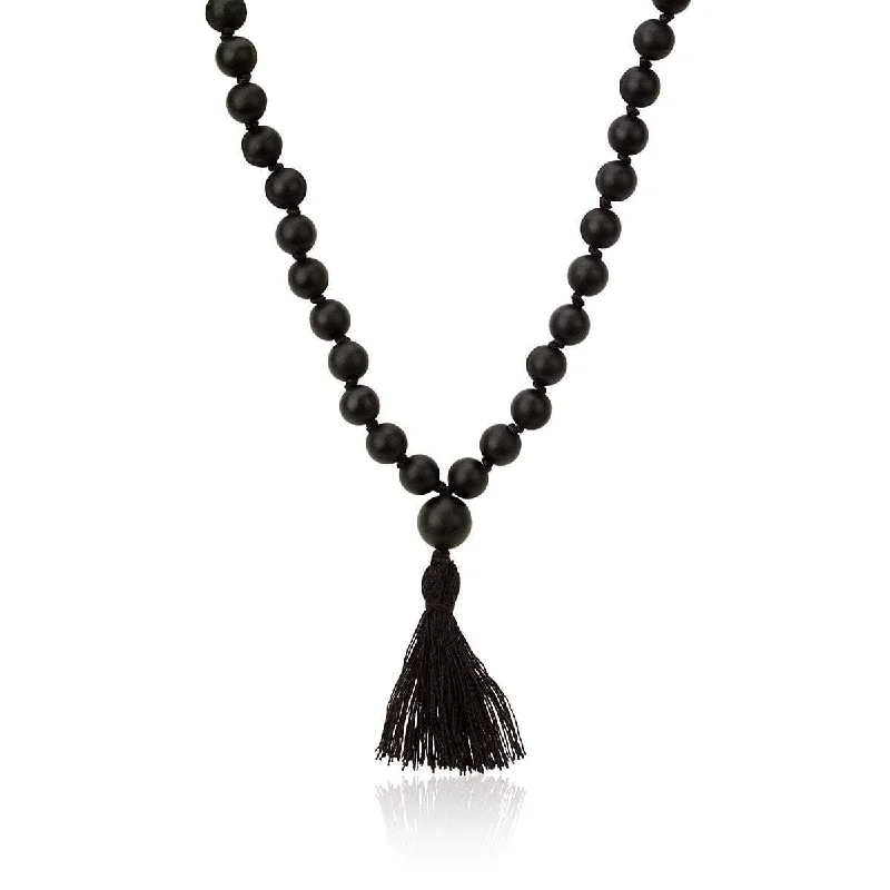 boho gemstone anklet LH x JA Akasha Onyx Mala Bead Tassel Necklace