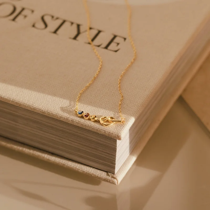 white gold necklace simple Love Knot Birthstone Necklace