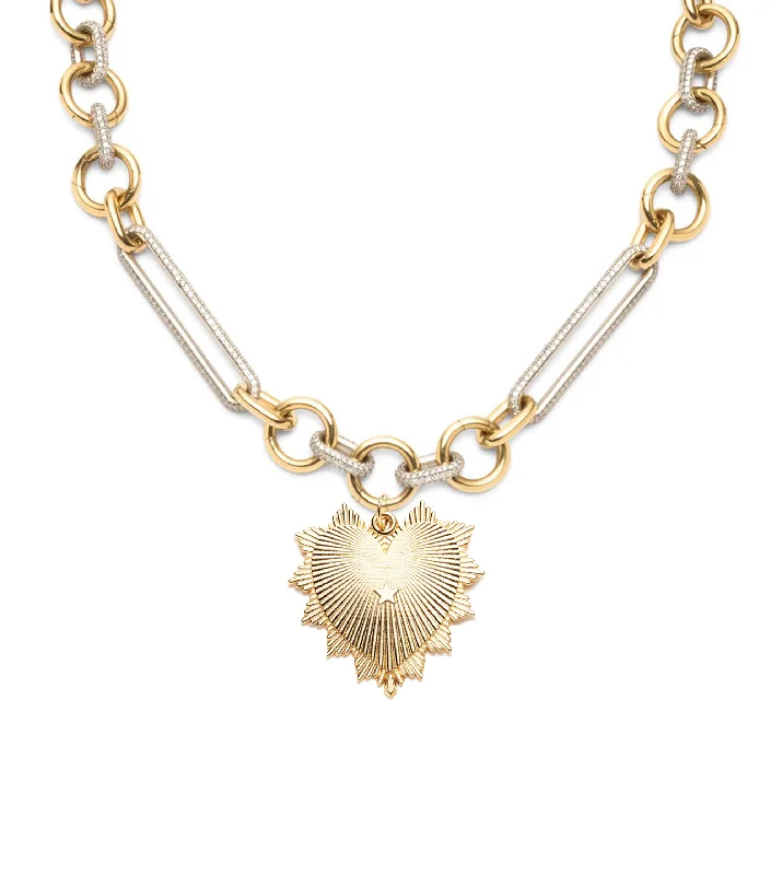 layered pearl choker necklace Custom Heart Love Token : Oversized Pave Mixed Clip Necklace