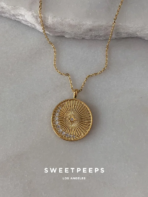 rose gold ring with diamonds Everleigh Moon Necklace