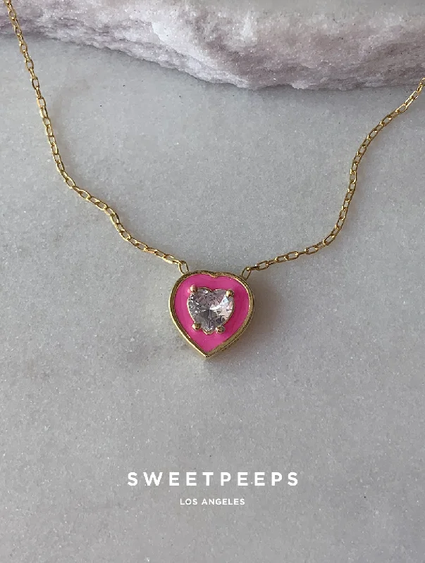 personalized couple’s keychain pendant Mackenzie Pink Heart Necklace